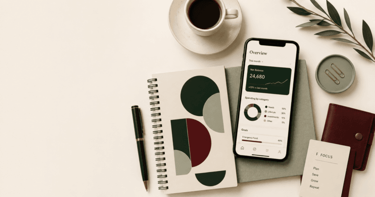 Budgeting apps on a phone beside a coffee cup