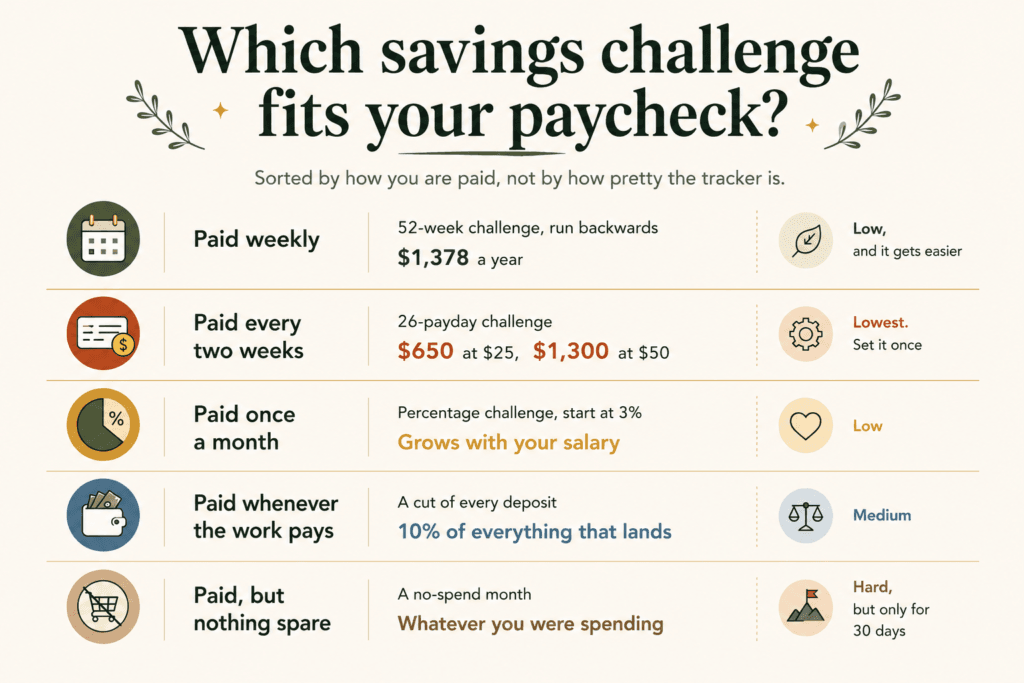 WHICH SAVINGS CHALLENGE FITS YOUR PAYCHECK
